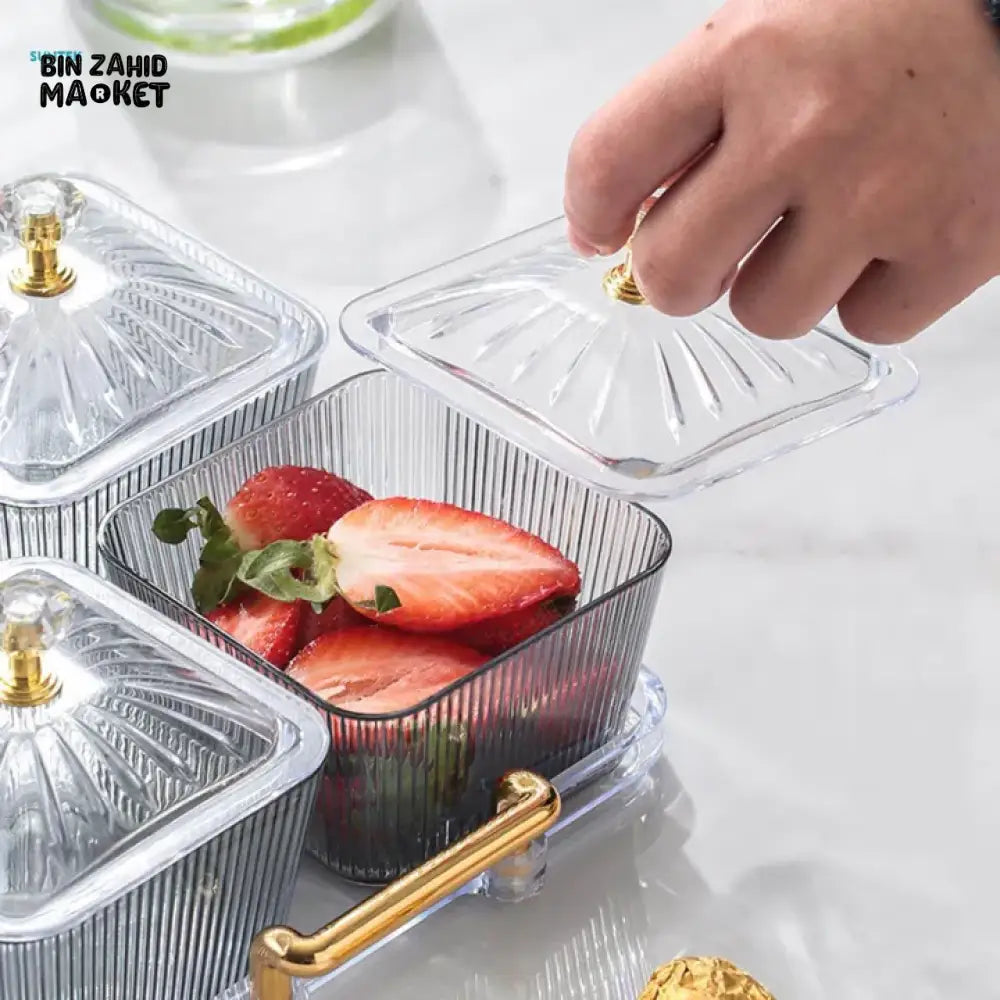 ACRYLIC 4-PIECE CANDY STORAGE TRAY SET WITH GLASS LID SERVING FRUIT TRAY & DESKTOP CANDY CONTAINER - CIRCLE