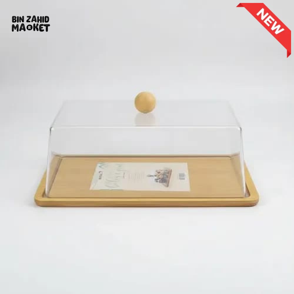 ACRYLIC CAKE & DESSERT DISPLAY COVER WITH BAMBOO TRAY