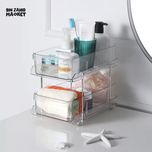 ACRYLIC CLEAR PULL-OUT STORAGE ORGANIZER COSMETIC & FOOD STORAGE - 2 TIER
