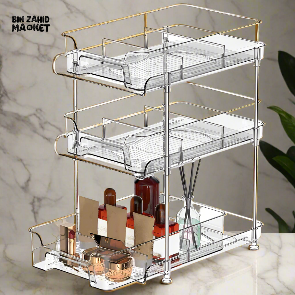 ACRYLIC CLEAR PULL-OUT STORAGE ORGANIZER COSMETIC & FOOD STORAGE - 3 TIER