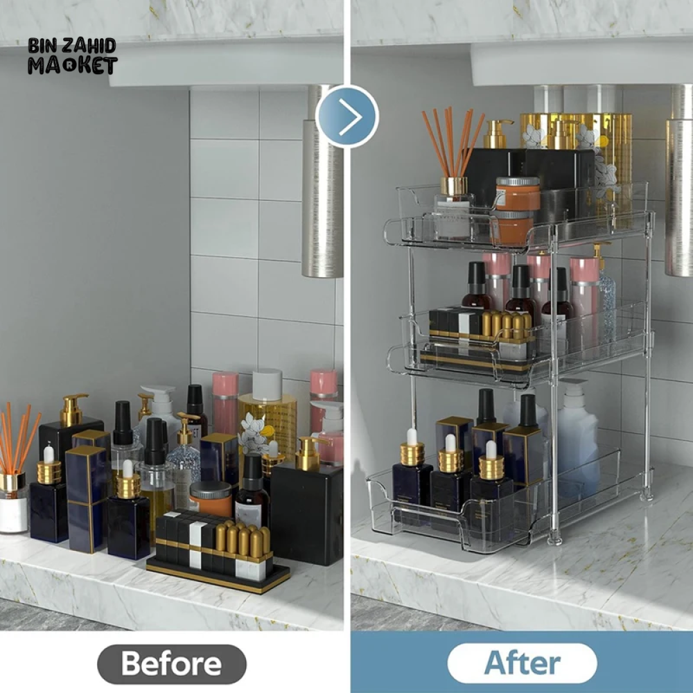 ACRYLIC CLEAR PULL-OUT STORAGE ORGANIZER COSMETIC & FOOD STORAGE - 3 TIER