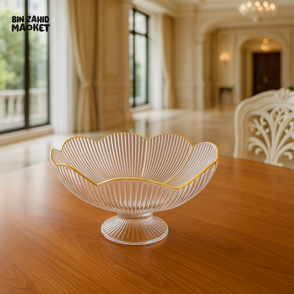ACRYLIC FRUIT BOWL WITH GOLD RIM – LUXURY TABLE DECOR CENTERPIECE - LARGE