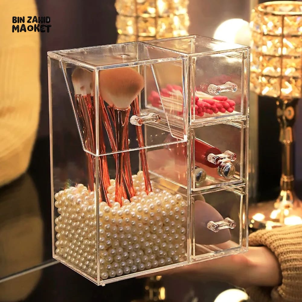 ACRYLIC MAKE-UP BRUSH ORGANIZER WITH DRAWER
