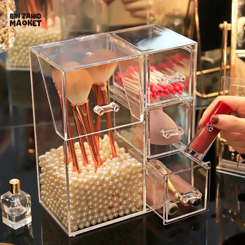 ACRYLIC MAKE-UP BRUSH ORGANIZER WITH DRAWER