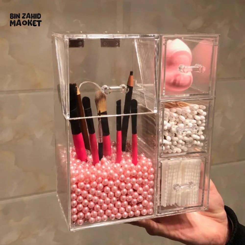 ACRYLIC MAKE-UP BRUSH ORGANIZER WITH DRAWER
