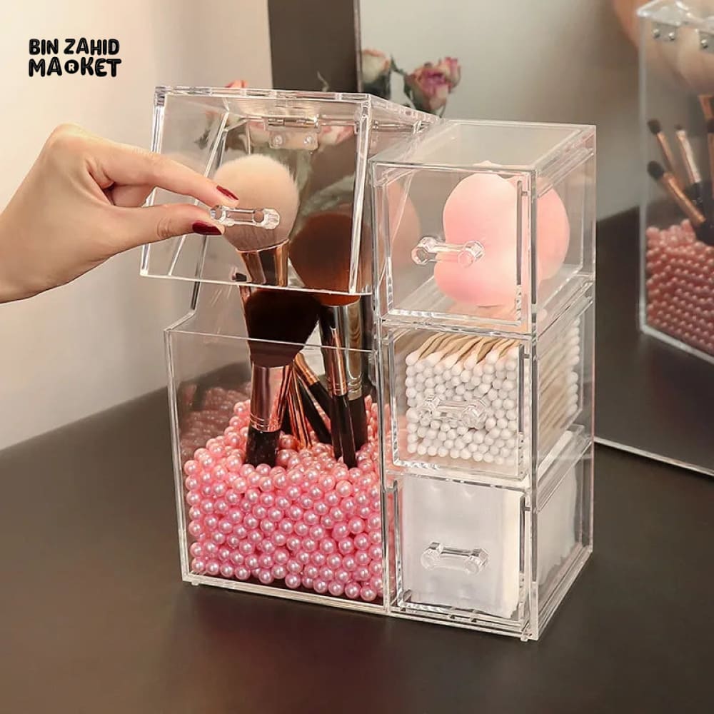 ACRYLIC MAKE-UP BRUSH ORGANIZER WITH DRAWER