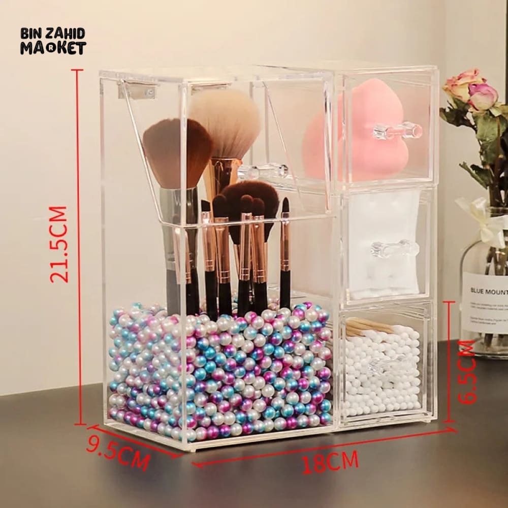ACRYLIC MAKE-UP BRUSH ORGANIZER WITH DRAWER