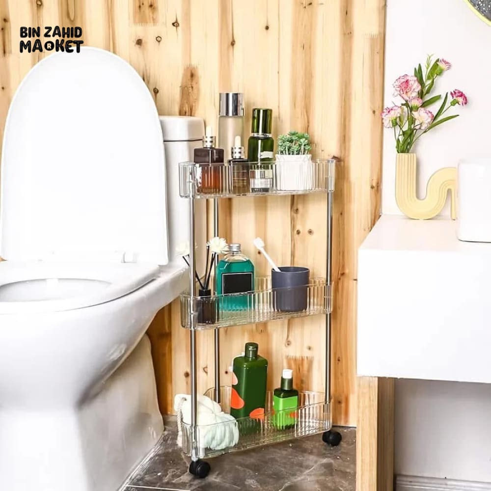 ACRYLIC TRIANGLE CORNER TROLLEY – SPACE-SAVING BATHROOM & KITCHEN ORGANIZER