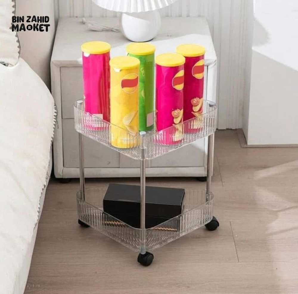 ACRYLIC TRIANGLE CORNER TROLLEY – SPACE-SAVING BATHROOM & KITCHEN ORGANIZER