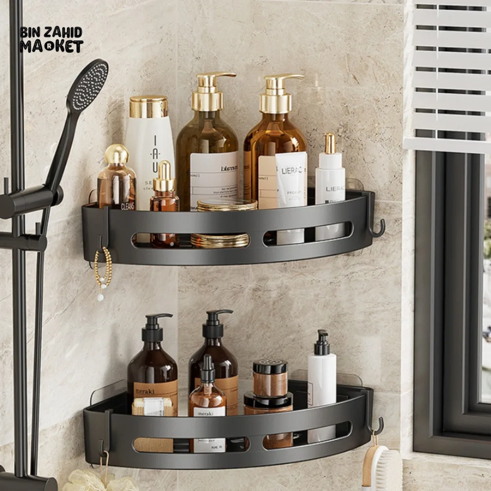 ADHESIVE BATHROOM SHAMPOO HOLDER SHOWER CADDY TOWEL STORAGE SHELVES