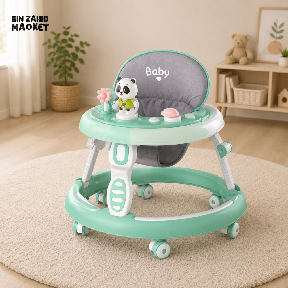 ADJUSTABLE BABY WALKER WITH PLAY TRAY - GREEN