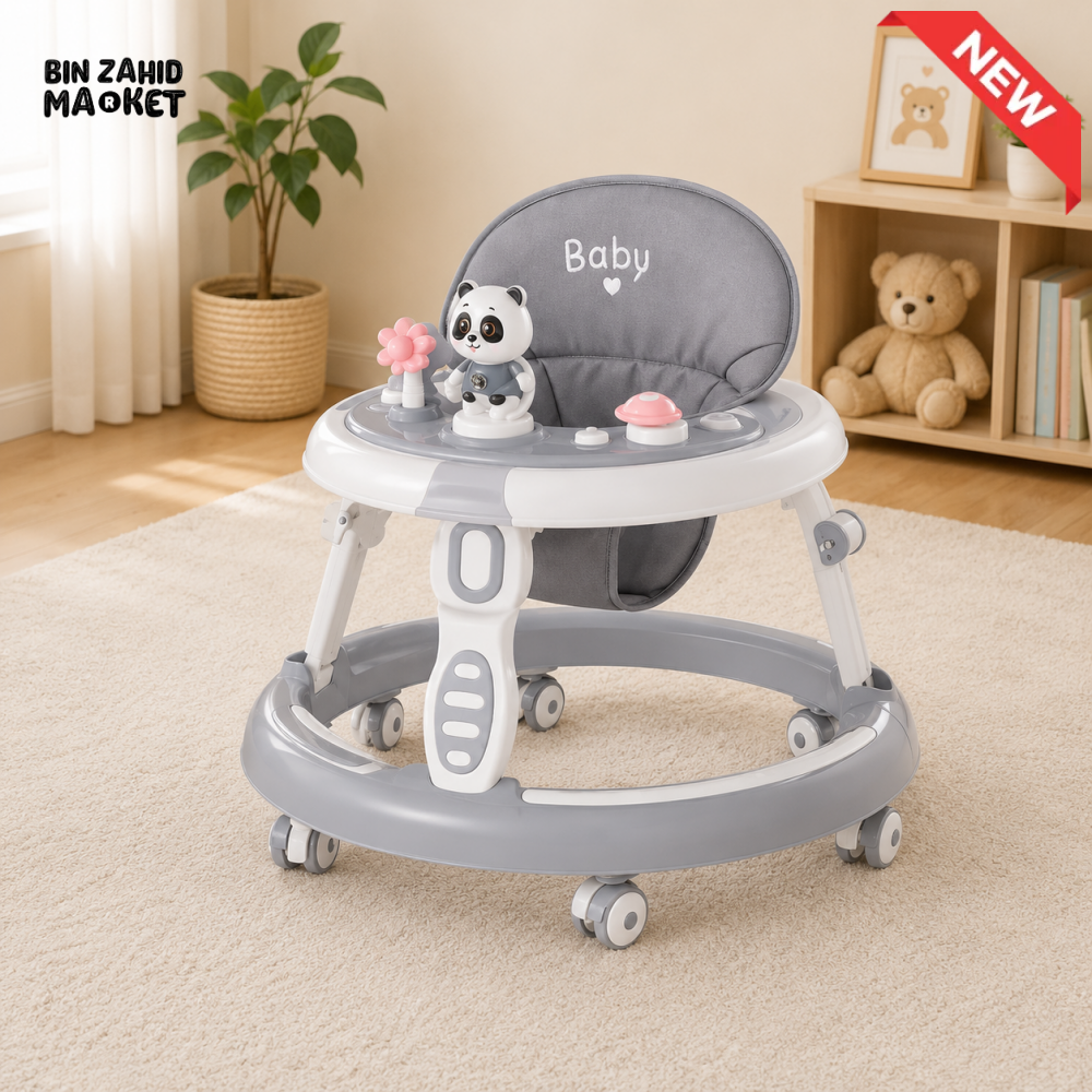 ADJUSTABLE BABY WALKER WITH PLAY TRAY - GREY