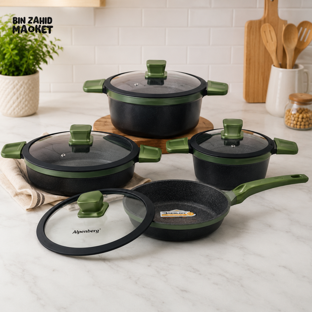 ALPENBERG 8-PIECE NONSTICK COOKWARE SET WITH GLASS LIDS