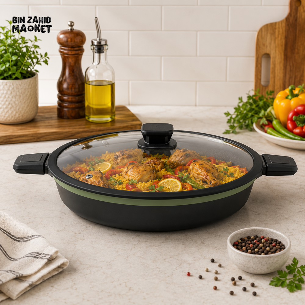 ALPENBURG 34 CM NONSTICK SHALLOW CASSEROLE WITH GLASS LID