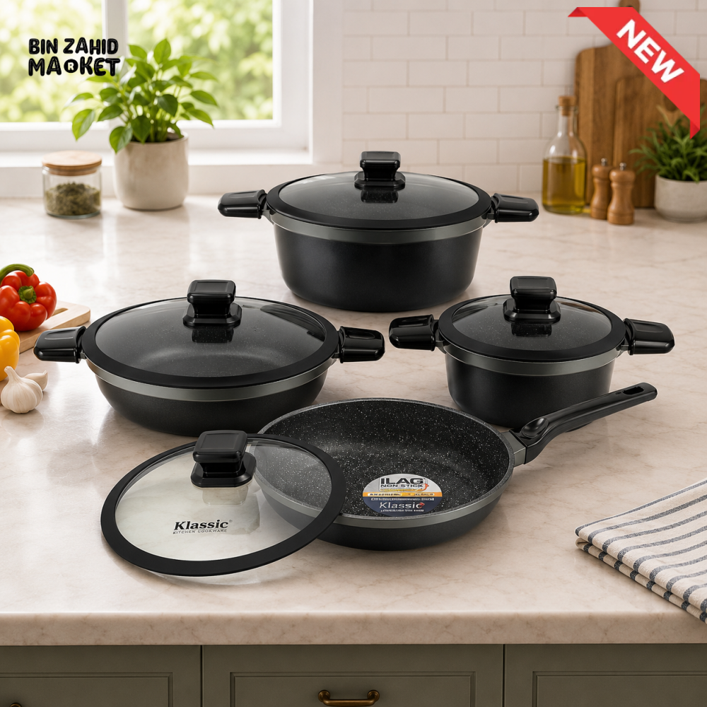 ALPENBURG 8 PCS NON-STICK COOKWARE SET WITH GLASS LIDS