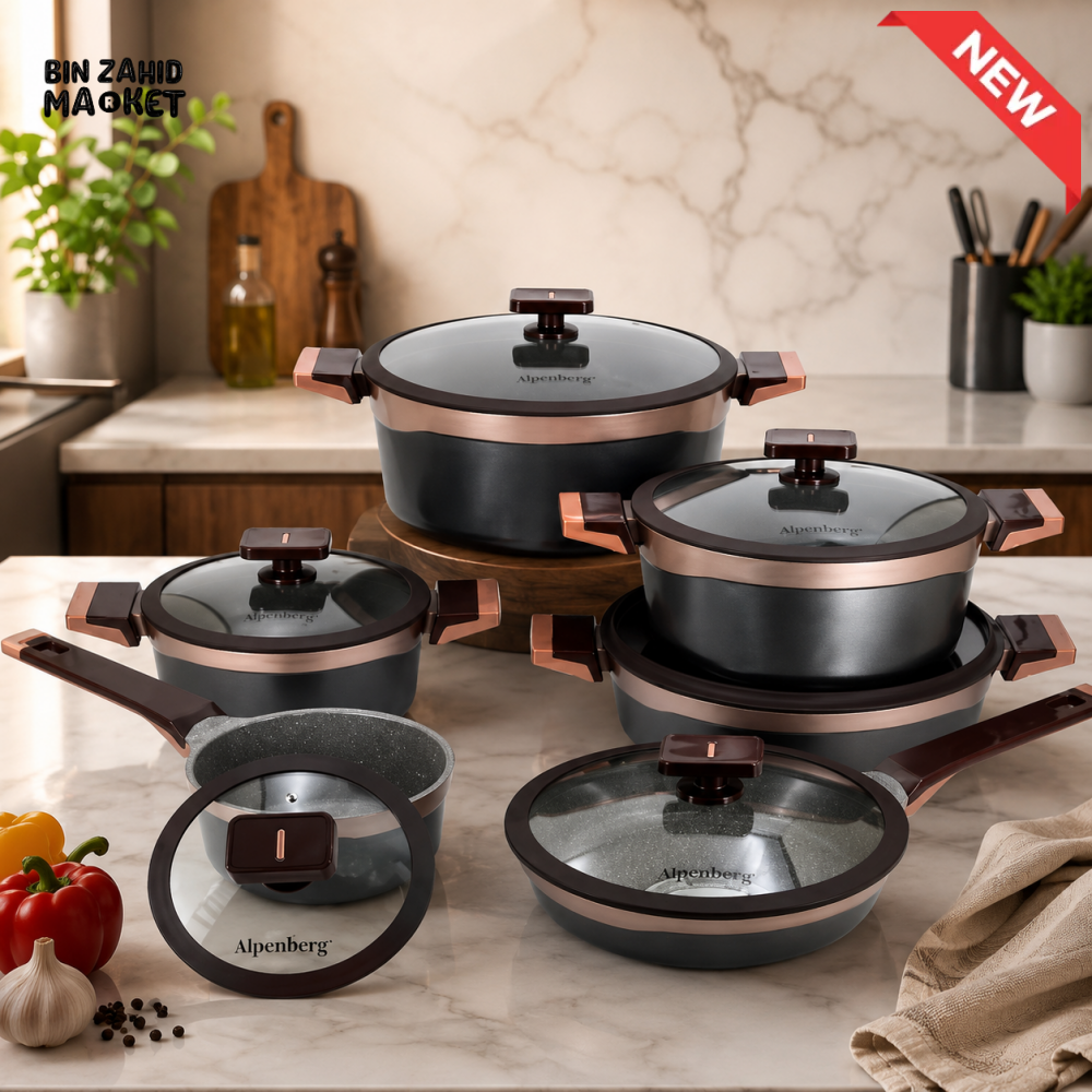 ALPENBERG NONSTICK COOKWARE SET WITH GLASS LIDS