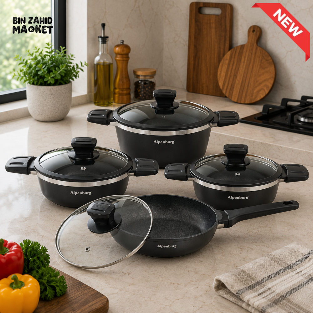 ALPENBURG NONSTICK COOKWARE SET WITH GLASS LIDS - 8 PIECE SET