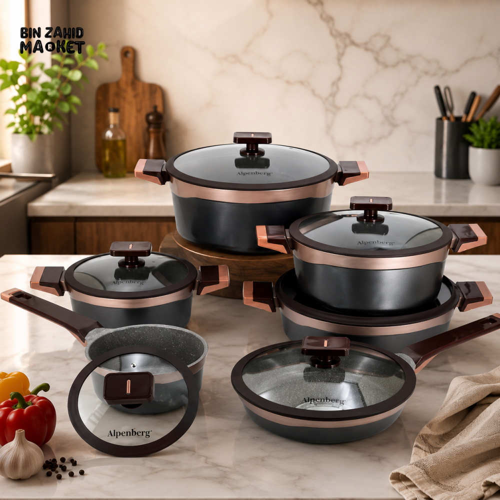 ALPENBERG NONSTICK COOKWARE SET WITH GLASS LIDS