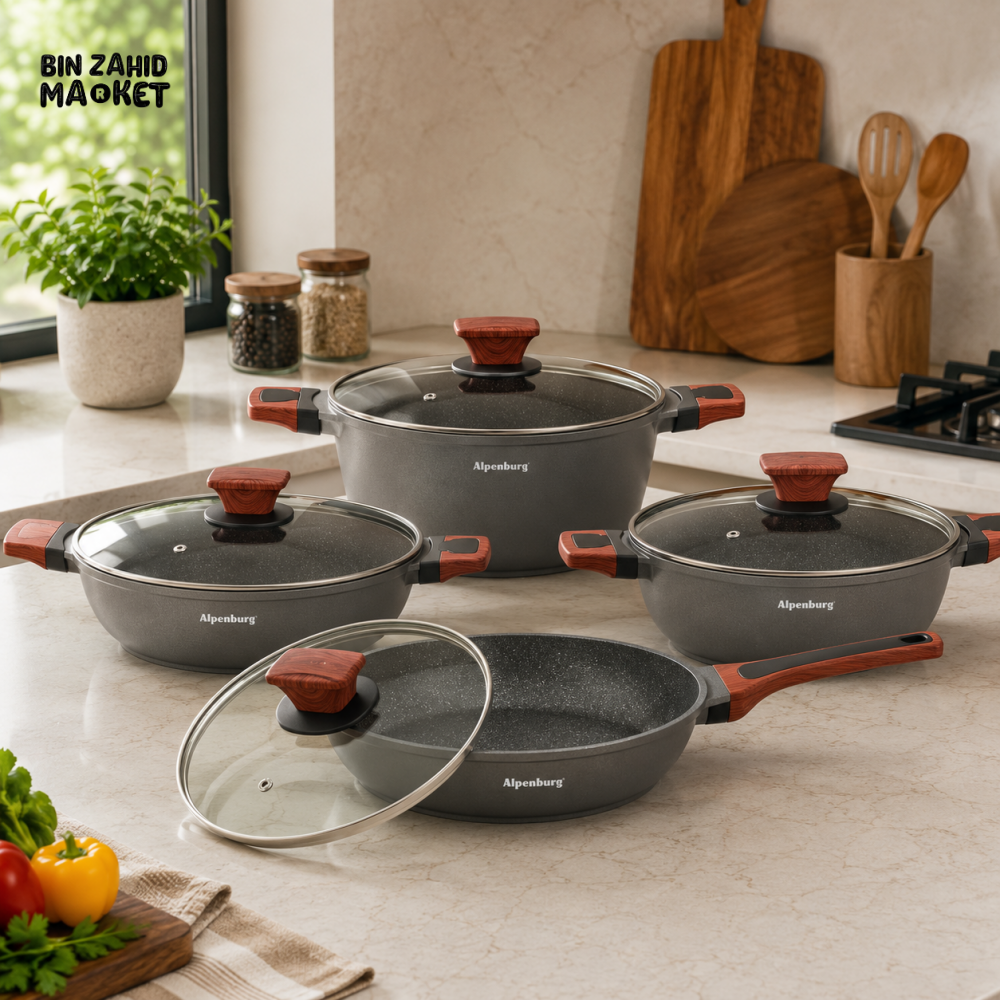 ALPENBURG NONSTICK MARBLE COOKWARE SET - 8 PIECE SET