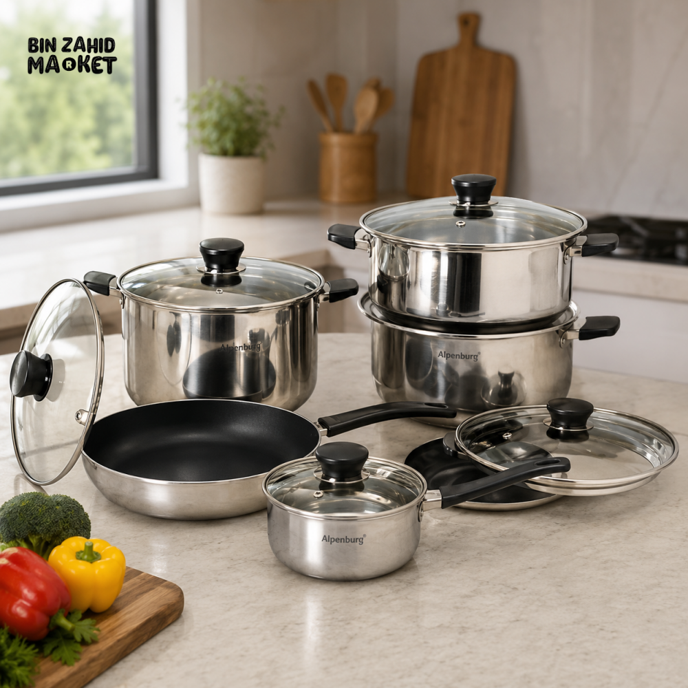 ALPENBURG STAINLESS STEEL COOKWARE SET - 12 PIECE SET