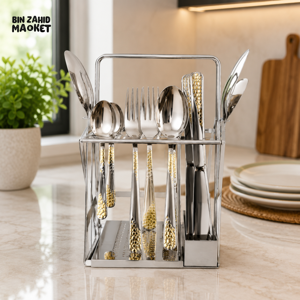 ALPENBURG STAINLESS STEEL CUTLERY HOLDER WITH CUTLERY SET - 26 PIECE