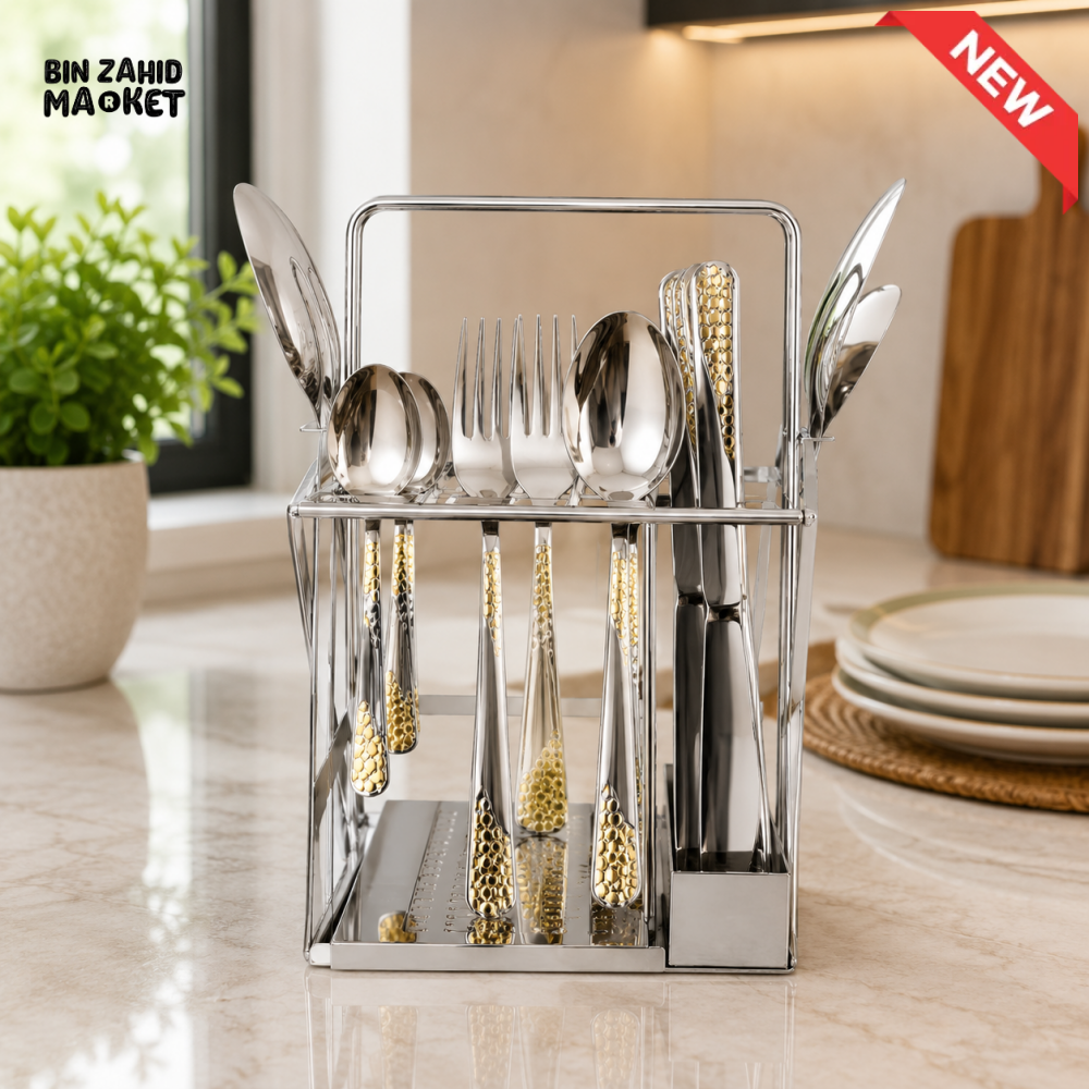 ALPENBURG STAINLESS STEEL CUTLERY HOLDER WITH CUTLERY SET - 26 PIECE