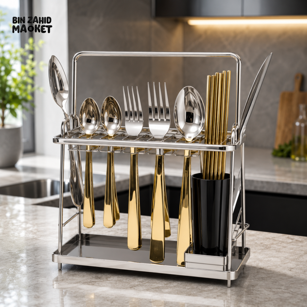 ALPENBURG STAINLESS STEEL CUTLERY HOLDER WITH UTENSIL SET - 25/15/27 CM