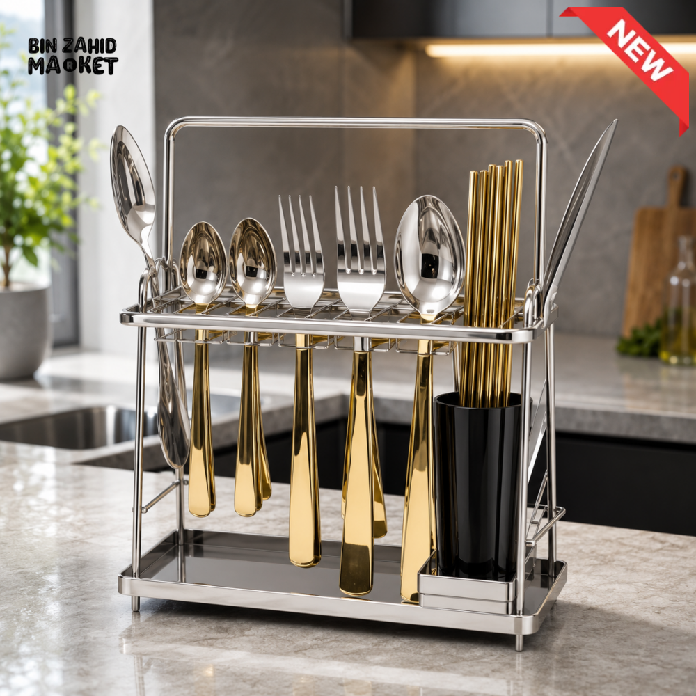ALPENBURG STAINLESS STEEL CUTLERY HOLDER WITH UTENSIL SET - 25/15/27 CM