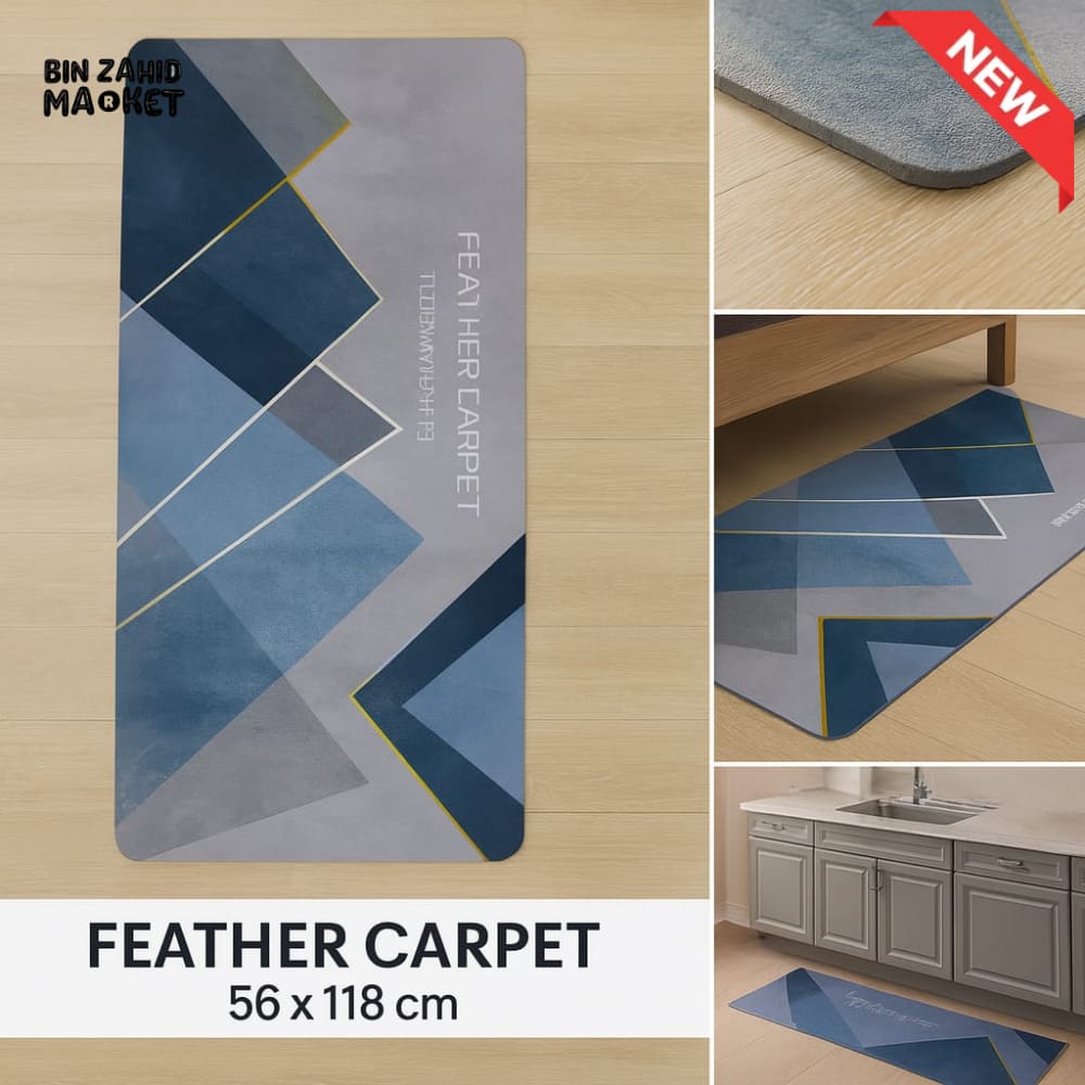 ANTI FATIGUE KITCHEN FLOOR MAT – LUXURY NON SLIP WATERPROOF COMFORT RUG WITH MODERN BLUE GEOMETRIC DESIGN