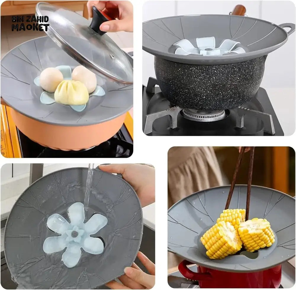 ANTI-SPILL POT LID WITH OVERFLOW STOPPER – MULTIPURPOSE KITCHEN COOKING ACCESSORY