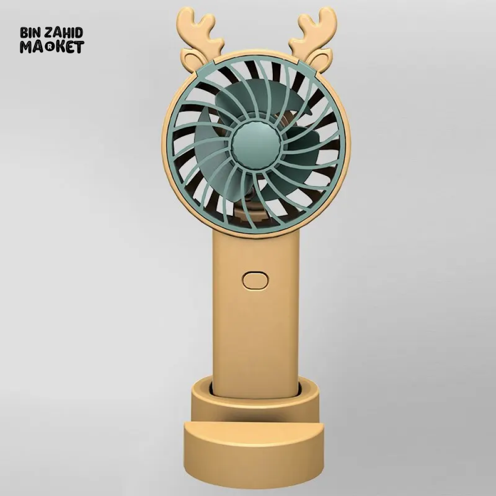ANTLER HANDHELD MINI FAN WITH VERTICAL PHONE MOUNT PORTABLE RECHARGEABLE FASHION FAN FOR OUTDOOR & TRAVEL USE