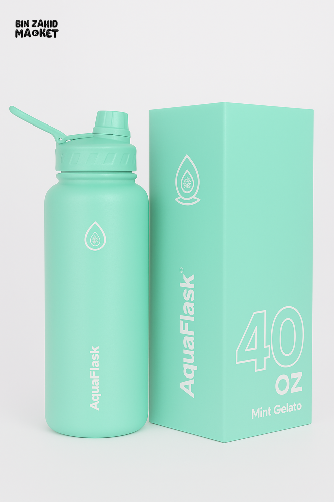AQUAFLASK 40OZ WIDE MOUTH WATER BOTTLE DOUBLE WALL VACUUM INSULATED LEAK-PROOF & BPA-FREE - MINT GALETO