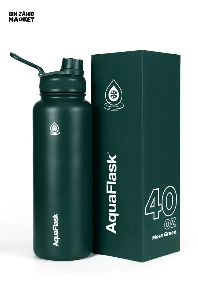 AQUAFLASK 40OZ WIDE MOUTH WATER BOTTLE DOUBLE WALL VACUUM INSULATED LEAK-PROOF & BPA-FREE - MOSS GREEN