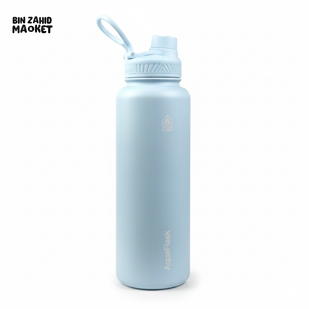 AQUAFLASK 40OZ WIDE MOUTH WATER BOTTLE DOUBLE WALL VACUUM INSULATED LEAK-PROOF & BPA-FREE - POWDER BLUE