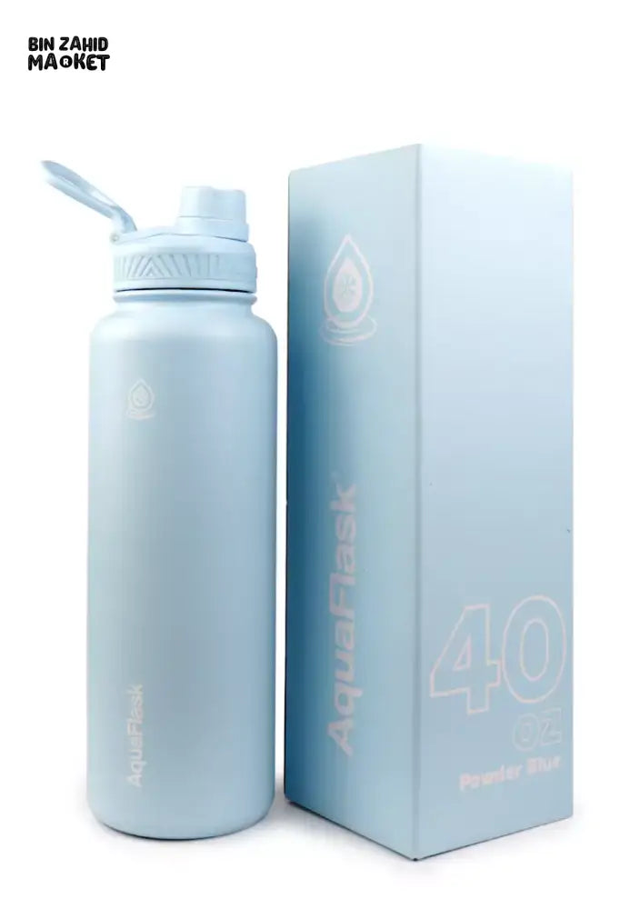 AQUAFLASK 40OZ WIDE MOUTH WATER BOTTLE DOUBLE WALL VACUUM INSULATED LEAK-PROOF & BPA-FREE - POWDER BLUE