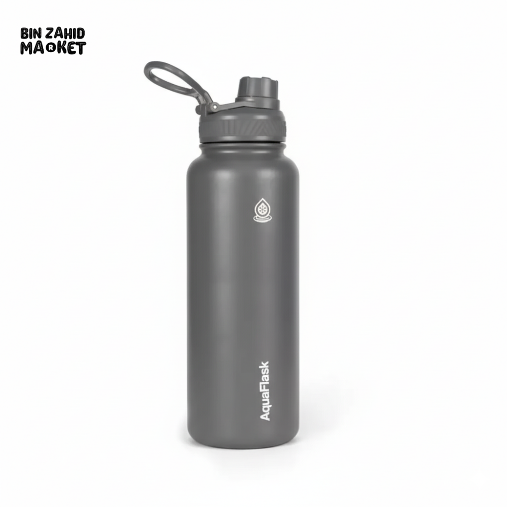AQUAFLASK 40OZ WIDE MOUTH WATER BOTTLE DOUBLE WALL VACUUM INSULATED LEAK-PROOF & BPA-FREE - STONE GREY