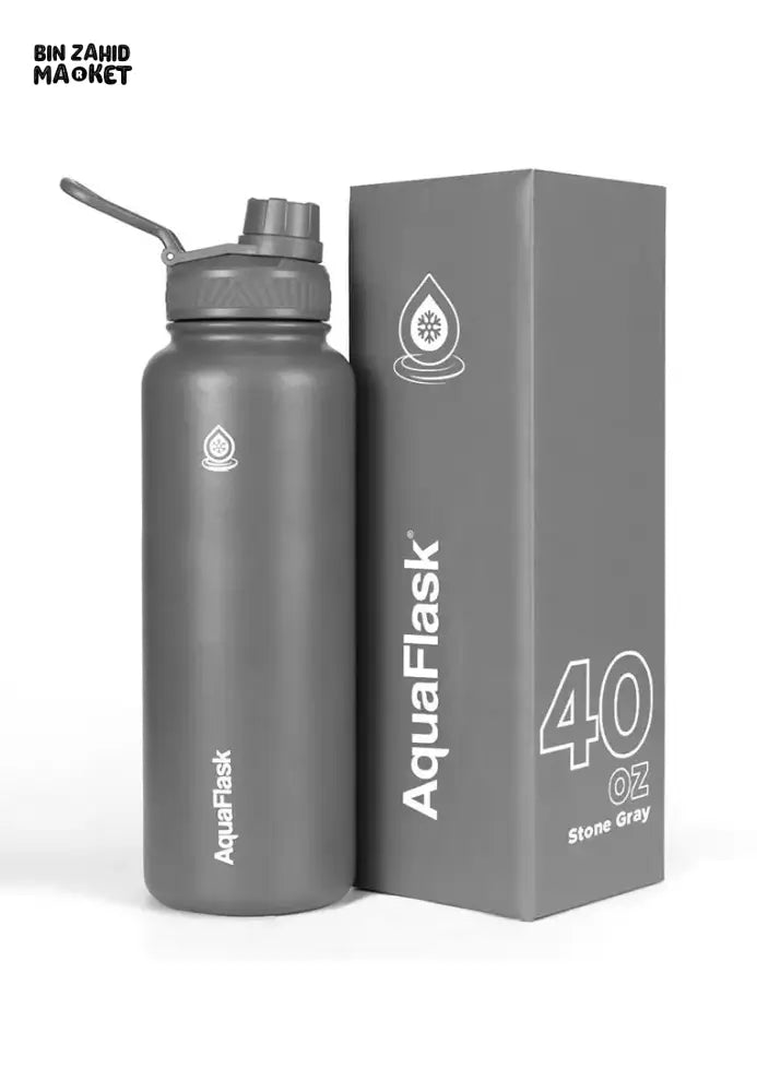 AQUAFLASK 40OZ WIDE MOUTH WATER BOTTLE DOUBLE WALL VACUUM INSULATED LEAK-PROOF & BPA-FREE - STONE GREY