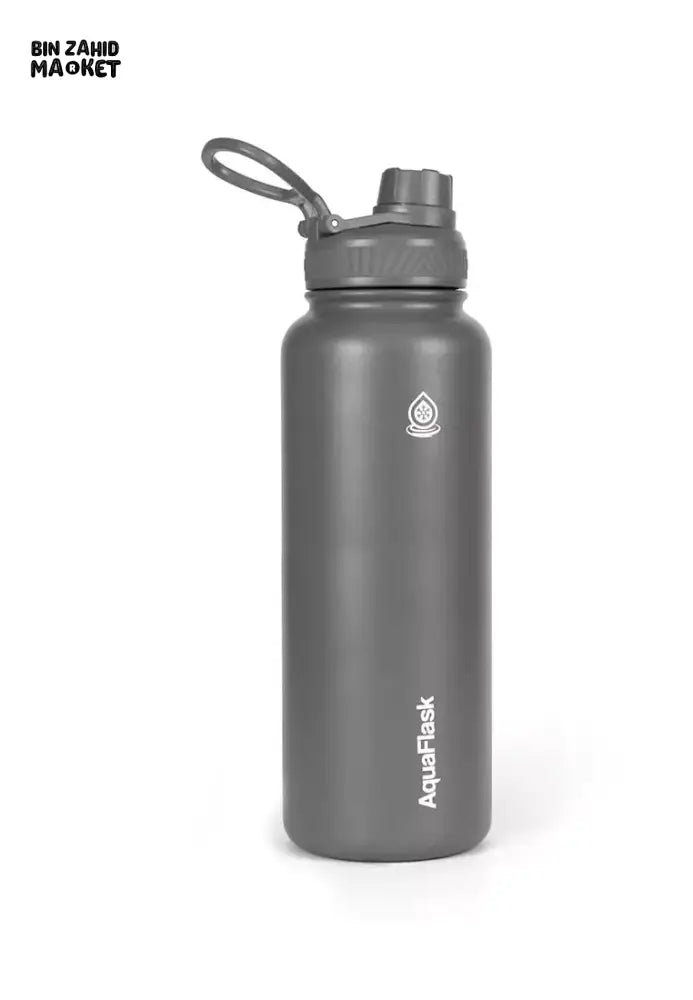 AQUAFLASK 40OZ WIDE MOUTH WATER BOTTLE DOUBLE WALL VACUUM INSULATED LEAK-PROOF & BPA-FREE - STONE GREY