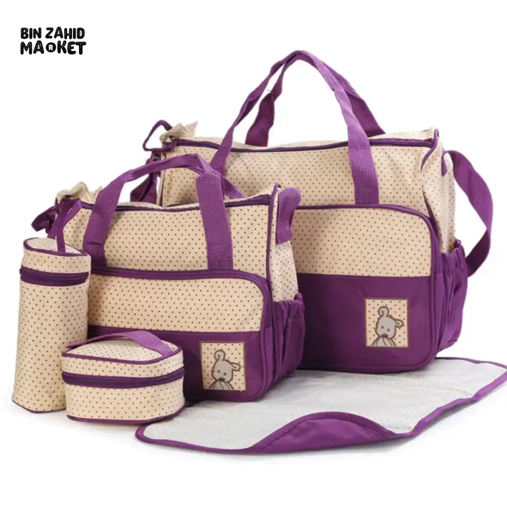 BABY 5 PIECES DIAPER BAG SET Purple