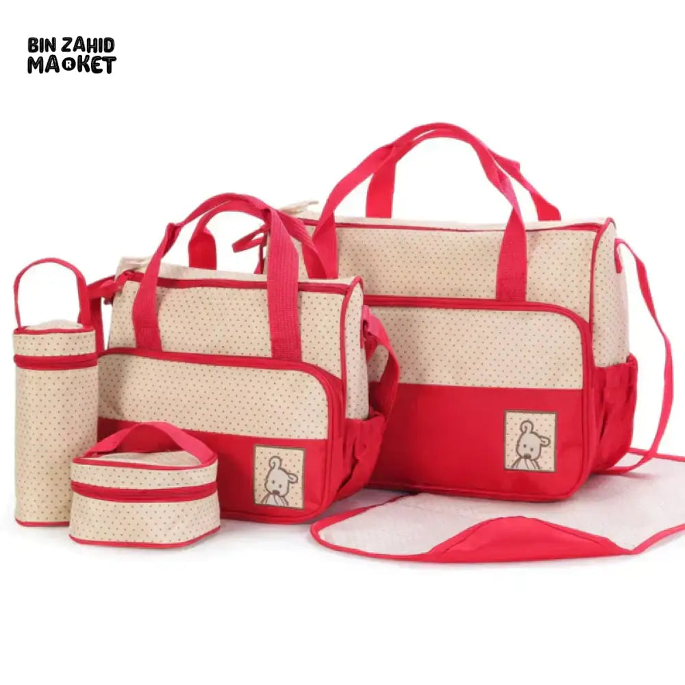 BABY 5 PIECES DIAPER BAG SET Red
