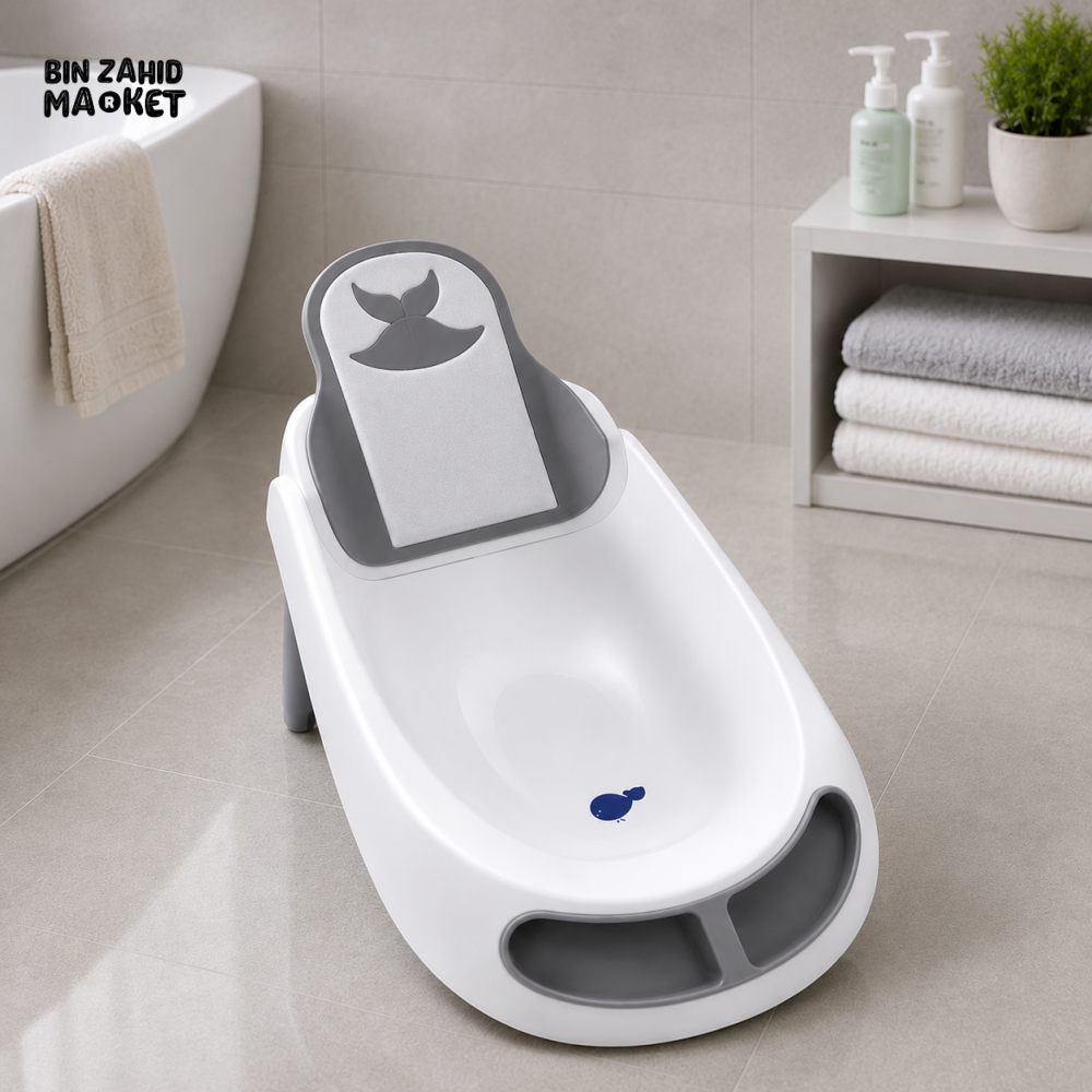 BABY BATH TUB WITH CUSHION SUPPORT - GREY