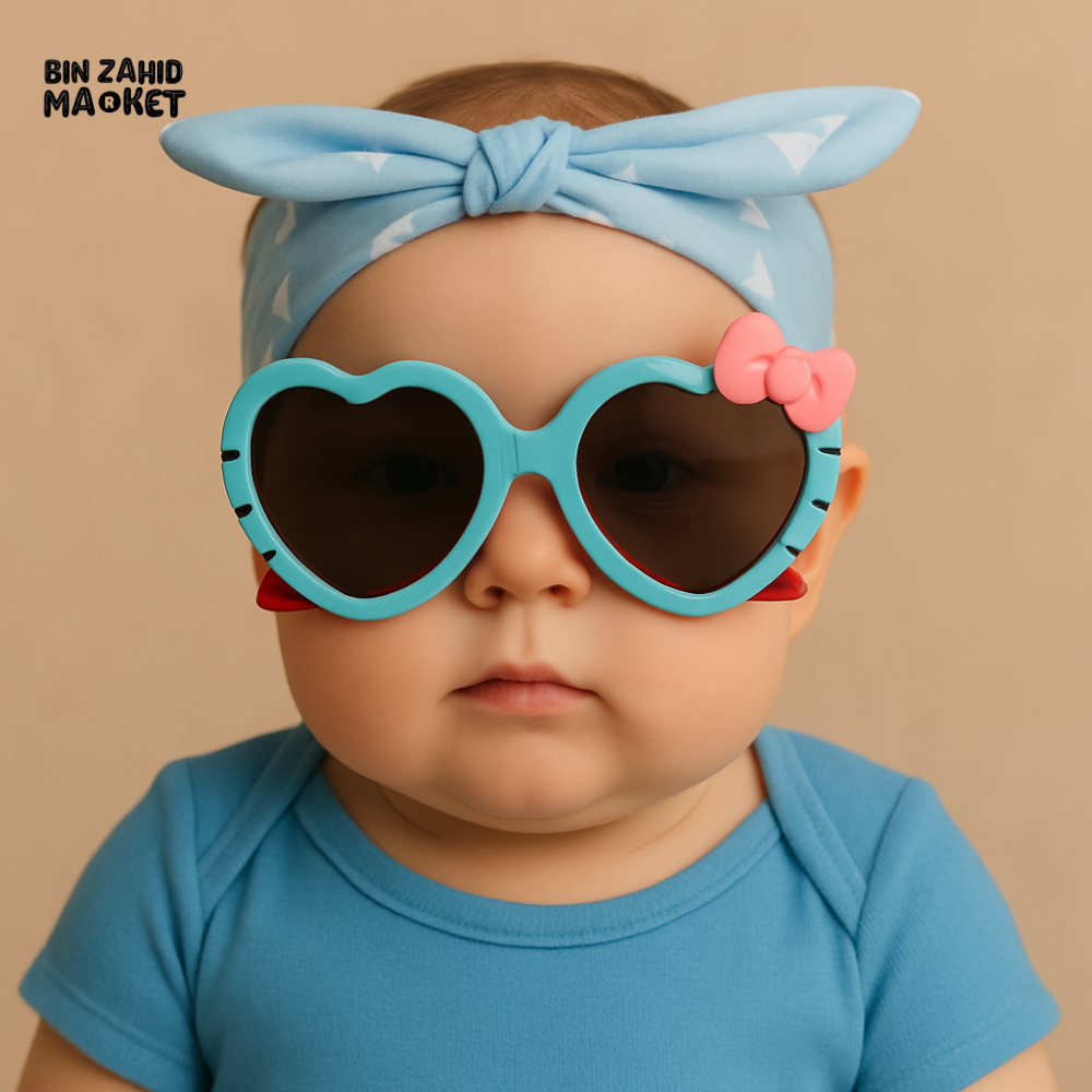 BABY GIRL BLUE HEADBAND WITH HEART SHAPED SUNGLASSES – CUTE INFANT SUMMER ACCESSORY SET