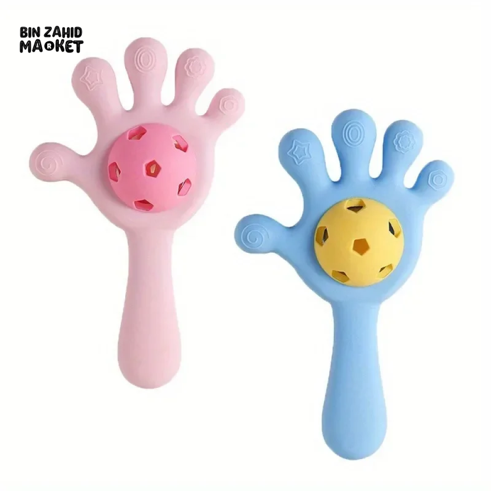 BABY HAND-SHAPED SILICONE RATTLE & TEETHER TOY | SAFE SOFT CHEWING & PLAY FOR INFANTS