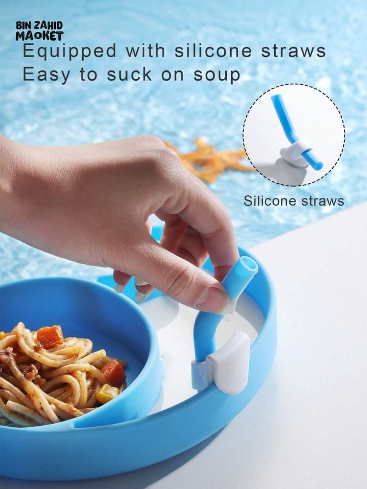 BABY SILICONE TABLEWARE SET – DOLPHIN BLUE SAFE NON-SLIP & BPA-FREE FEEDING SET FOR TODDLERS