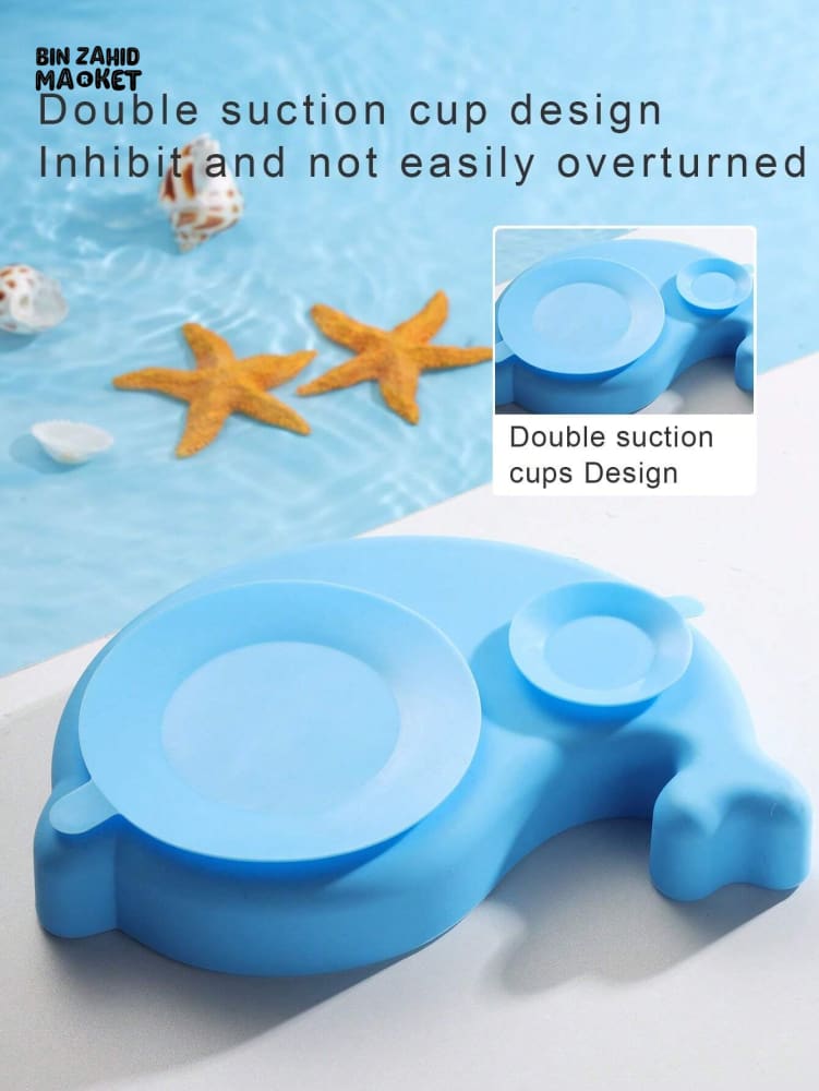 BABY SILICONE TABLEWARE SET – DOLPHIN BLUE SAFE NON-SLIP & BPA-FREE FEEDING SET FOR TODDLERS