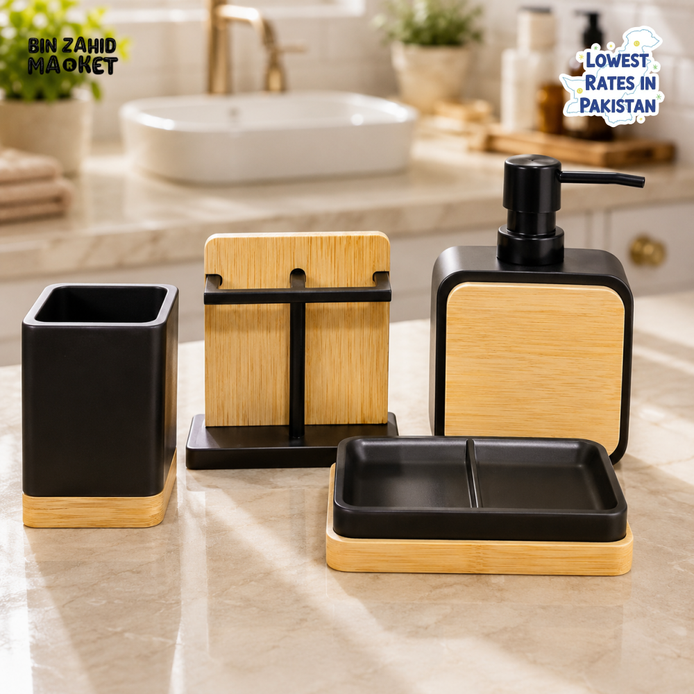 BAMBOO BATHROOM ACCESSORY SET – 4 PCS