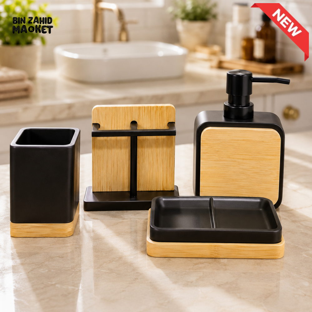 BAMBOO BATHROOM ACCESSORY SET – 4 PCS