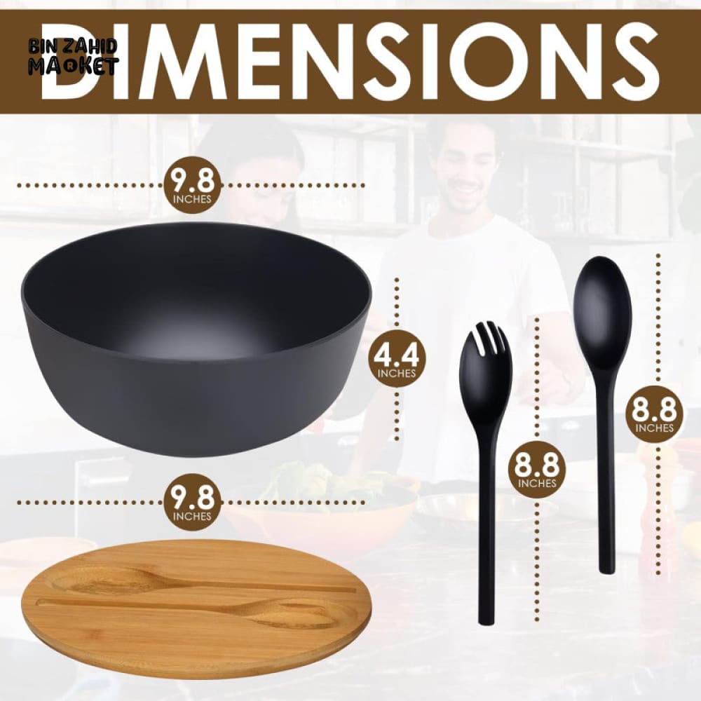 BAMBOO FIBER SALAD BOWL SET WITH WOODEN LID & SERVERS