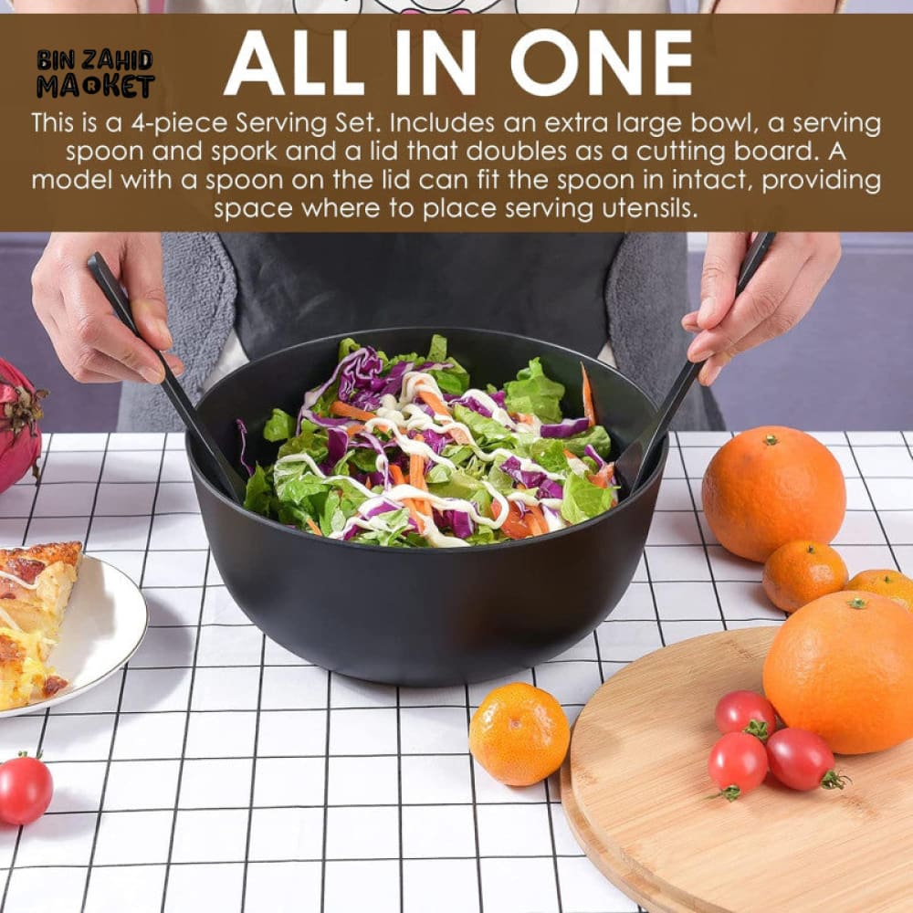 BAMBOO FIBER SALAD BOWL SET WITH WOODEN LID & SERVERS