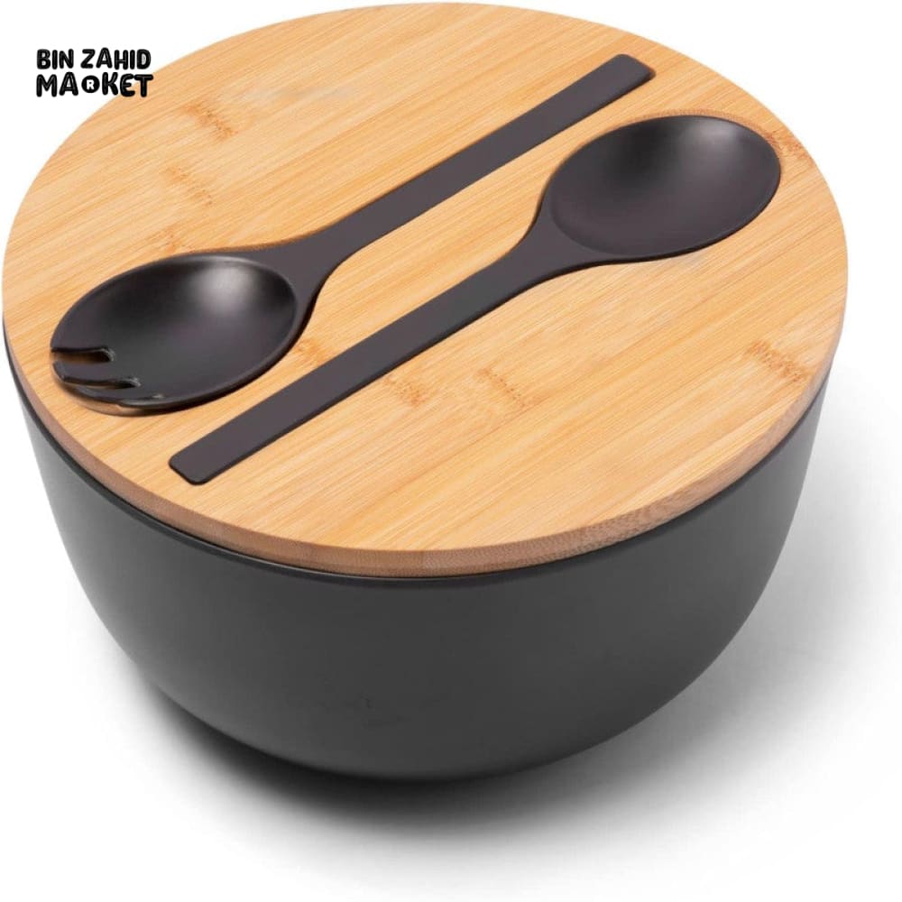 BAMBOO FIBER SALAD BOWL SET WITH WOODEN LID & SERVERS